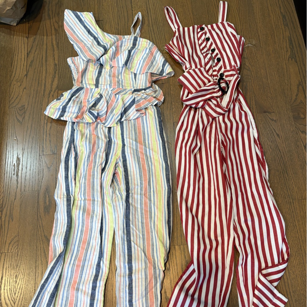 Habitual Blue and Yellow Jumpsuit with Ruffled One-Shoulder Design